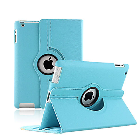 Custodia Portafoglio In Pelle con Supporto Girevole per Apple iPad 3 Cielo Blu