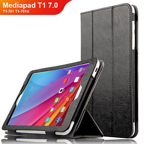 Custodia Portafoglio In Pelle con Supporto L01 per Huawei Mediapad T1 7.0 T1-701 T1-701U Nero