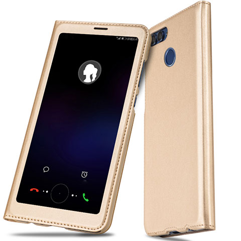 Custodia Portafoglio In Pelle con Supporto L01 per Huawei P Smart Oro