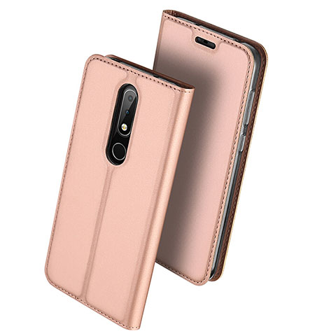 Custodia Portafoglio In Pelle con Supporto L01 per Nokia 6.1 Plus Oro Rosa