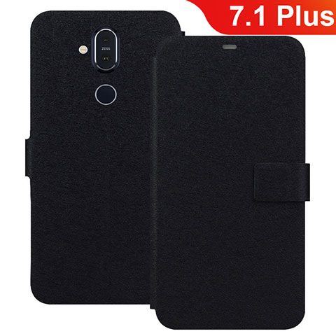 Custodia Portafoglio In Pelle con Supporto L01 per Nokia 7.1 Plus Nero