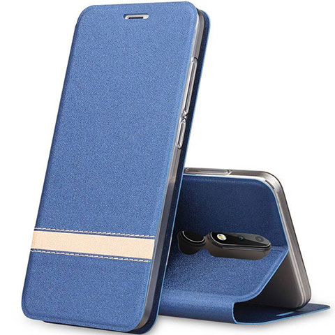 Custodia Portafoglio In Pelle con Supporto L01 per Nokia X5 Blu