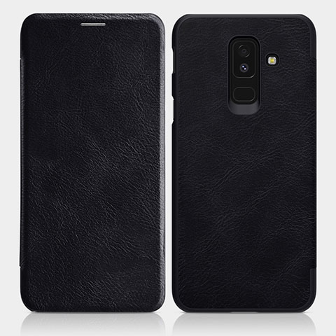 Custodia Portafoglio In Pelle con Supporto L01 per Samsung Galaxy A6 Plus Nero