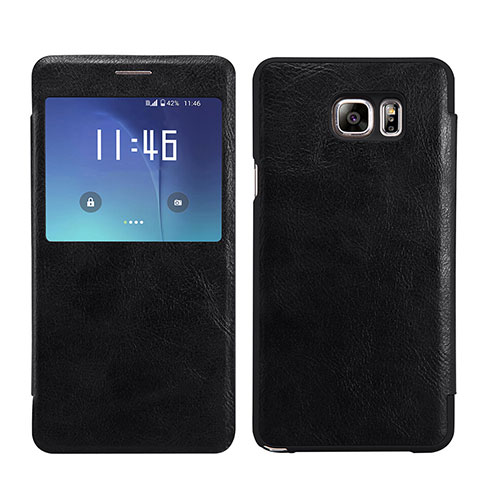 Custodia Portafoglio In Pelle con Supporto L01 per Samsung Galaxy Note 5 N9200 N920 N920F Nero