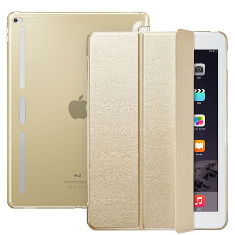 Custodia Portafoglio In Pelle con Supporto L02 per Apple iPad Pro 12.9 Oro