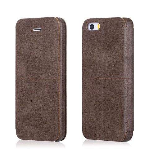 Custodia Portafoglio In Pelle con Supporto L02 per Apple iPhone 5 Marrone