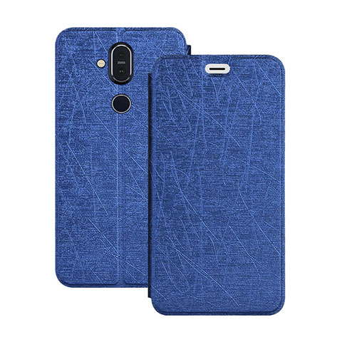 Custodia Portafoglio In Pelle con Supporto L02 per Nokia 7.1 Plus Blu