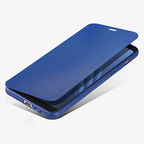 Custodia Portafoglio In Pelle con Supporto L02 per Samsung Galaxy A8 (2018) A530F Blu