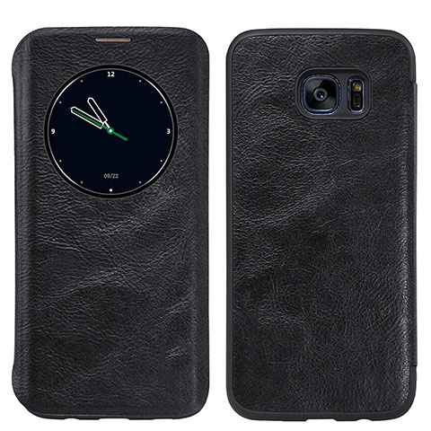 Custodia Portafoglio In Pelle con Supporto L02 per Samsung Galaxy S7 Edge G935F Nero