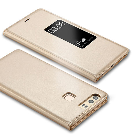 Custodia Portafoglio In Pelle con Supporto L03 per Huawei P9 Plus Oro