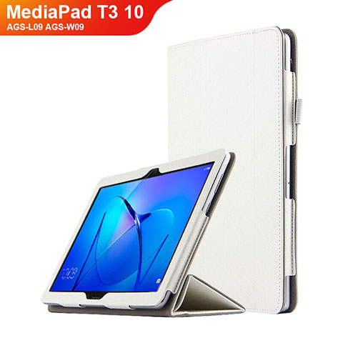 Custodia Portafoglio In Pelle con Supporto L04 per Huawei MediaPad T3 10 AGS-L09 AGS-W09 Bianco