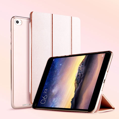 Custodia Portafoglio In Pelle con Supporto L04 per Xiaomi Mi Pad 3 Oro Rosa