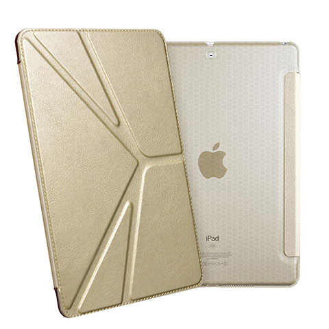 Custodia Portafoglio In Pelle con Supporto L08 per Apple New iPad 9.7 (2018) Oro