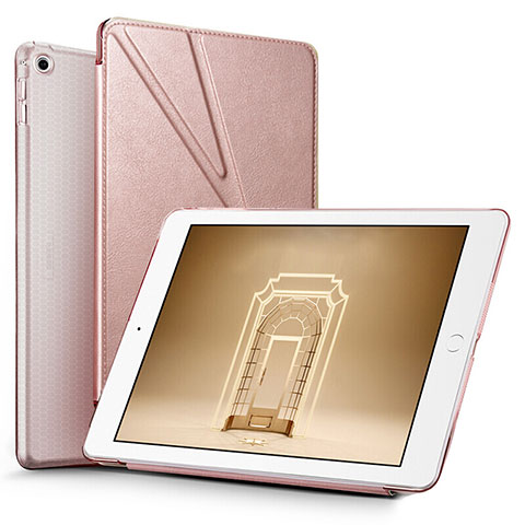 Custodia Portafoglio In Pelle con Supporto L08 per Apple New iPad 9.7 (2018) Oro Rosa