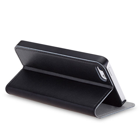 Custodia Portafoglio In Pelle con Supporto per Apple iPhone 5S Nero