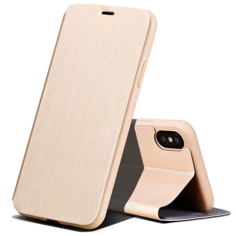 Custodia Portafoglio In Pelle con Supporto per Apple iPhone Xs Oro