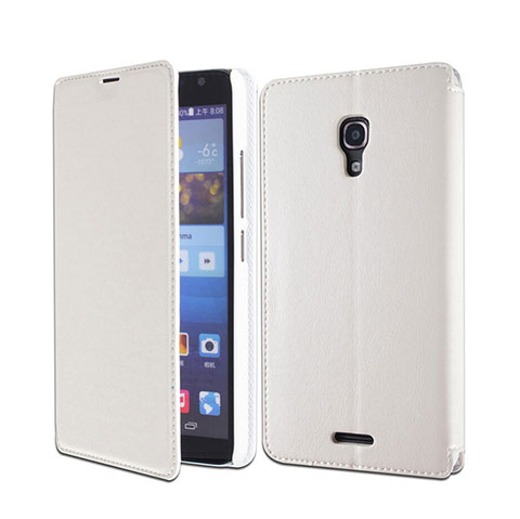 Custodia Portafoglio In Pelle con Supporto per Huawei Ascend Mate 2 Bianco