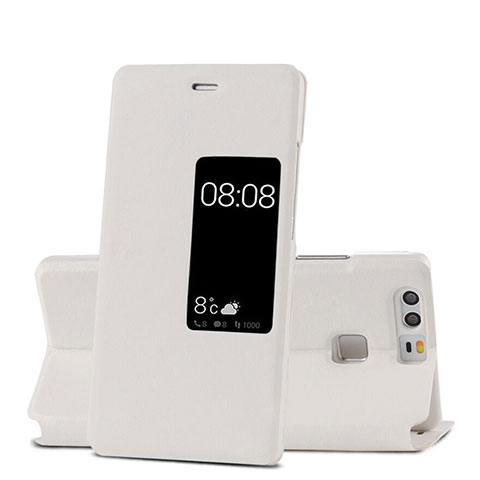 Custodia Portafoglio In Pelle con Supporto per Huawei P9 Plus Bianco