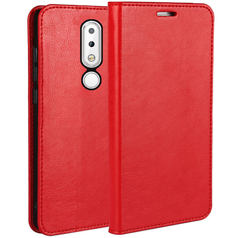 Custodia Portafoglio In Pelle con Supporto per Nokia X6 Rosso