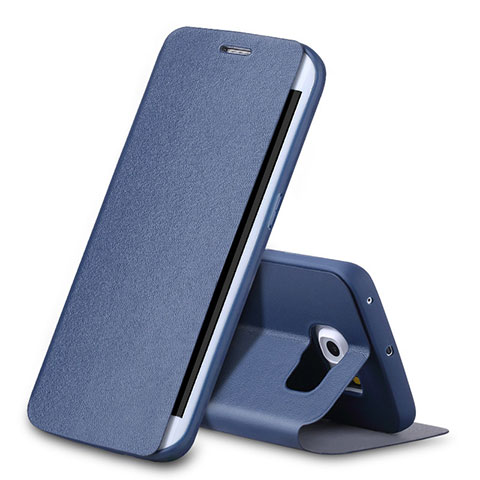 Custodia Portafoglio In Pelle con Supporto per Samsung Galaxy S6 Edge SM-G925 Blu