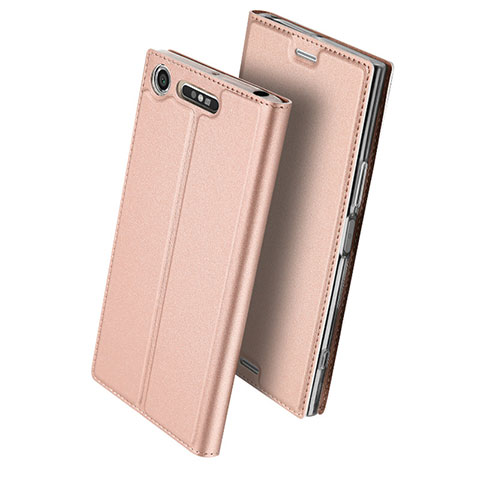 Custodia Portafoglio In Pelle con Supporto per Sony Xperia XZ1 Compact Oro Rosa