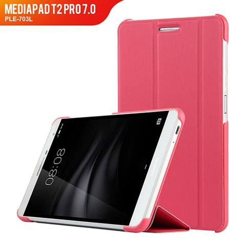 Custodia Portafoglio In Pelle con Supporto R01 per Huawei MediaPad T2 Pro 7.0 PLE-703L Rosa Caldo