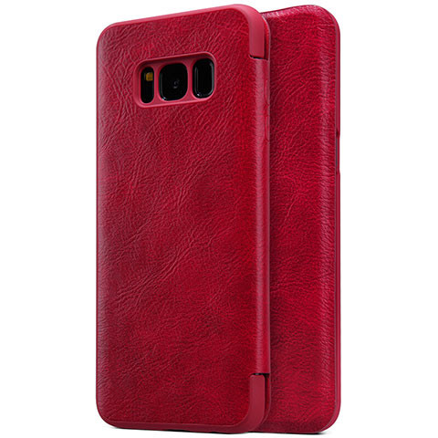 Custodia Portafoglio In Pelle con Supporto S01 per Samsung Galaxy S8 Plus Rosso