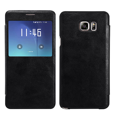 Custodia Portafoglio In Pelle con Supporto U01 per Samsung Galaxy S7 Edge G935F Nero