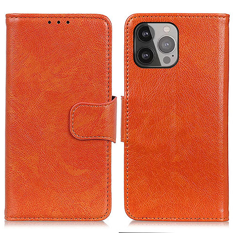 Custodia Portafoglio In Pelle Cover con Supporto A02 per Apple iPhone 14 Pro Arancione