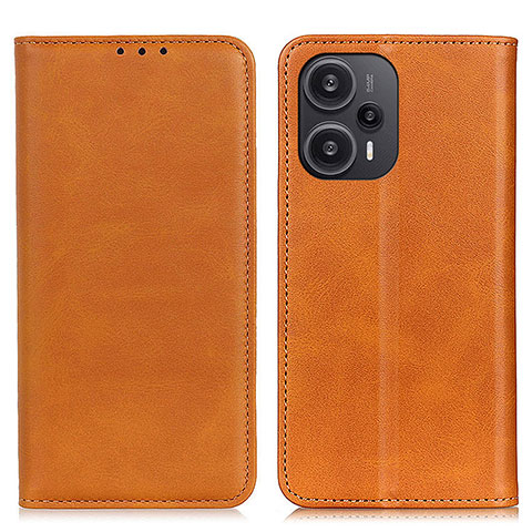 Custodia Portafoglio In Pelle Cover con Supporto A02D per Xiaomi Poco F5 5G Marrone Chiaro