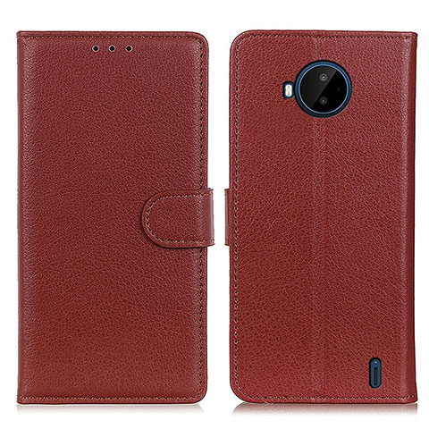 Custodia Portafoglio In Pelle Cover con Supporto A03D per Nokia C20 Plus Marrone