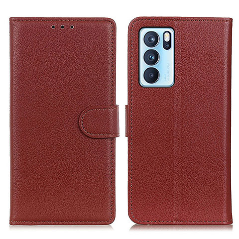 Custodia Portafoglio In Pelle Cover con Supporto A03D per Oppo Reno6 Pro 5G India Marrone