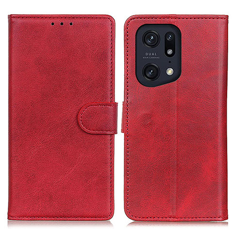 Custodia Portafoglio In Pelle Cover con Supporto A04D per Oppo Find X5 Pro 5G Rosso