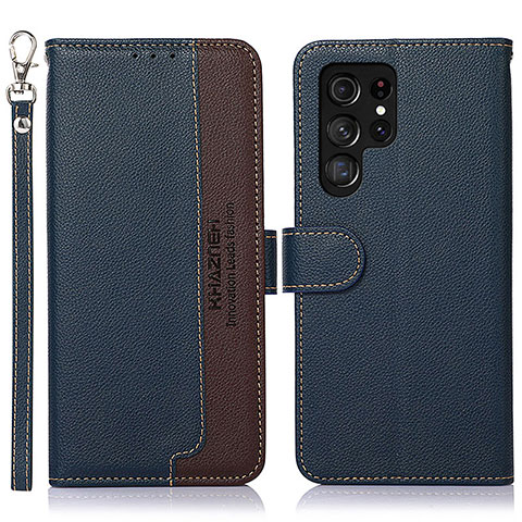 Custodia Portafoglio In Pelle Cover con Supporto A05D per Samsung Galaxy S21 Ultra 5G Blu