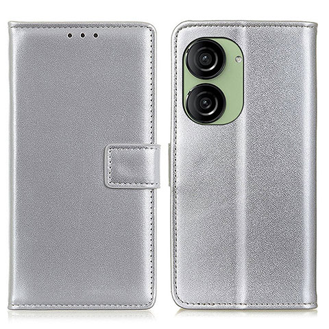 Custodia Portafoglio In Pelle Cover con Supporto A08D per Asus ZenFone 10 Argento