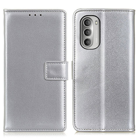 Custodia Portafoglio In Pelle Cover con Supporto A08D per Motorola Moto G Stylus (2022) 5G Argento