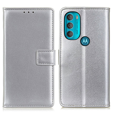 Custodia Portafoglio In Pelle Cover con Supporto A08D per Motorola Moto G71 5G Argento