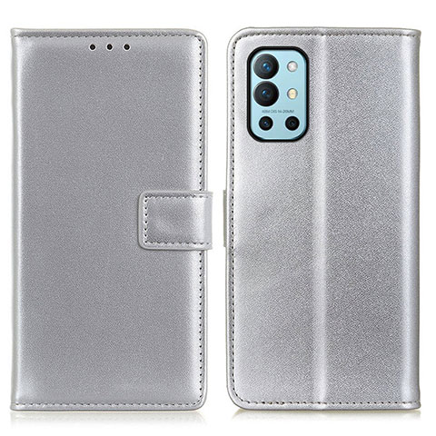 Custodia Portafoglio In Pelle Cover con Supporto A08D per OnePlus 9R 5G Argento