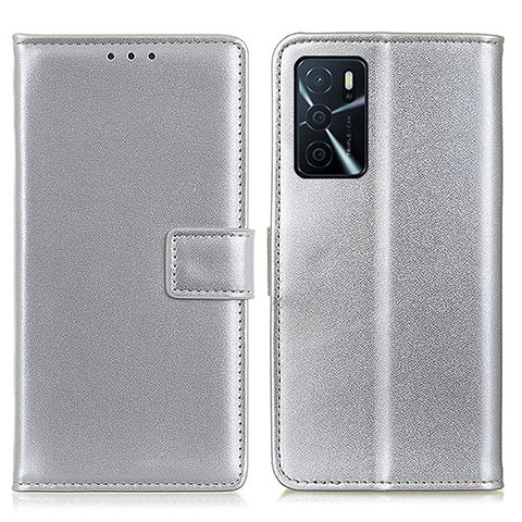 Custodia Portafoglio In Pelle Cover con Supporto A08D per Oppo A16s Argento