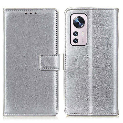 Custodia Portafoglio In Pelle Cover con Supporto A08D per Xiaomi Mi 12 Pro 5G Argento