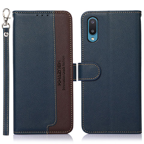Custodia Portafoglio In Pelle Cover con Supporto A09D per Samsung Galaxy M02 Blu