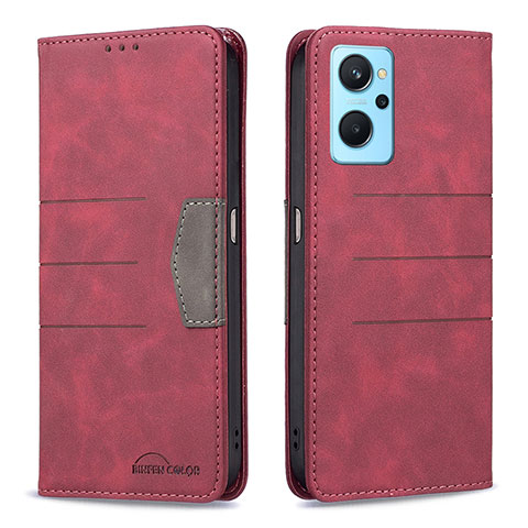 Custodia Portafoglio In Pelle Cover con Supporto B01F per Oppo K10 4G Rosso