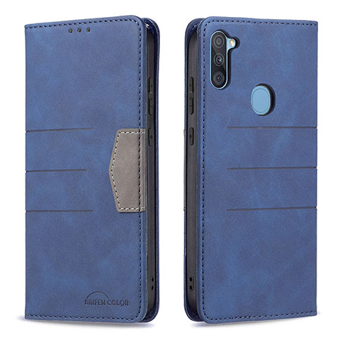 Custodia Portafoglio In Pelle Cover con Supporto B01F per Samsung Galaxy M11 Blu