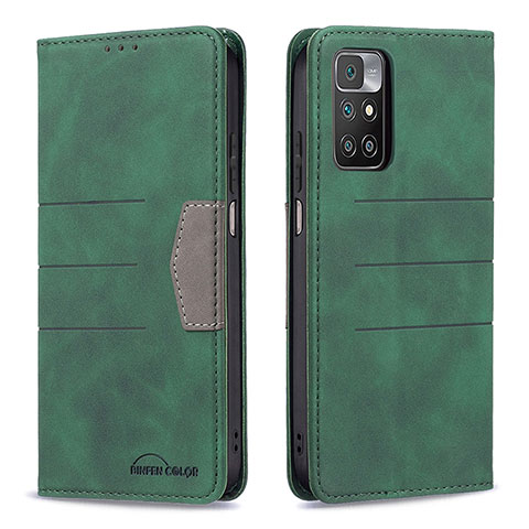 Custodia Portafoglio In Pelle Cover con Supporto B01F per Xiaomi Redmi 10 (2022) Verde
