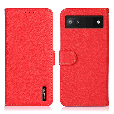 Custodia Portafoglio In Pelle Cover con Supporto B01H per Google Pixel 6a 5G Rosso