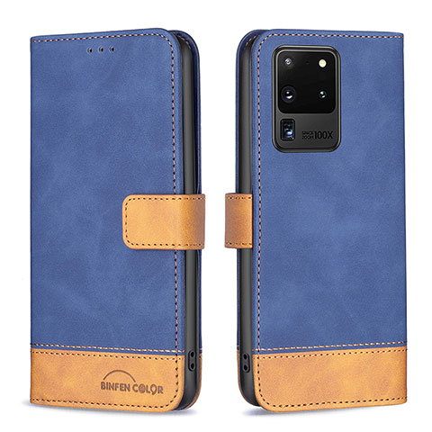 Custodia Portafoglio In Pelle Cover con Supporto B02F per Samsung Galaxy S20 Ultra Blu