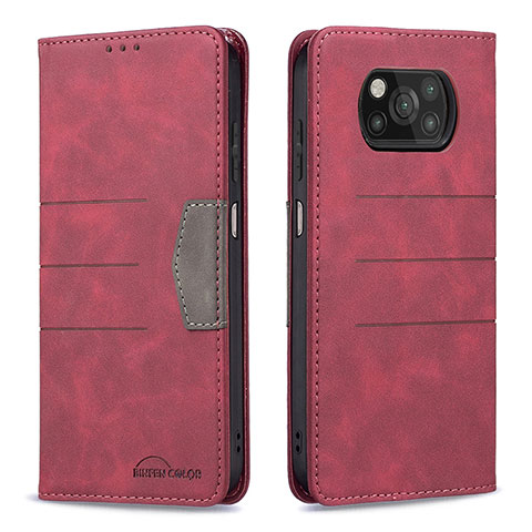 Custodia Portafoglio In Pelle Cover con Supporto B02F per Xiaomi Poco X3 NFC Rosso