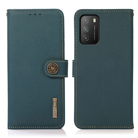 Custodia Portafoglio In Pelle Cover con Supporto B02H per Xiaomi Poco M3 Verde