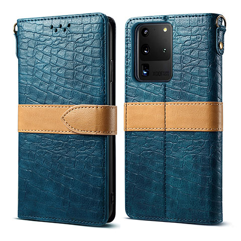 Custodia Portafoglio In Pelle Cover con Supporto B02S per Samsung Galaxy S20 Ultra 5G Blu