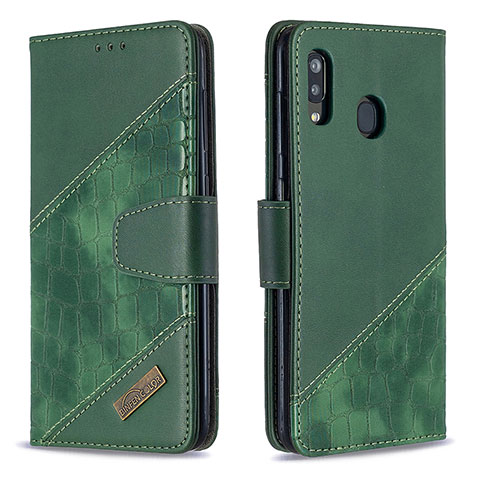 Custodia Portafoglio In Pelle Cover con Supporto B03F per Samsung Galaxy A20 Verde
